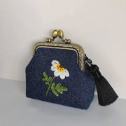 Embroidered Coin Purse - Denim Daisy