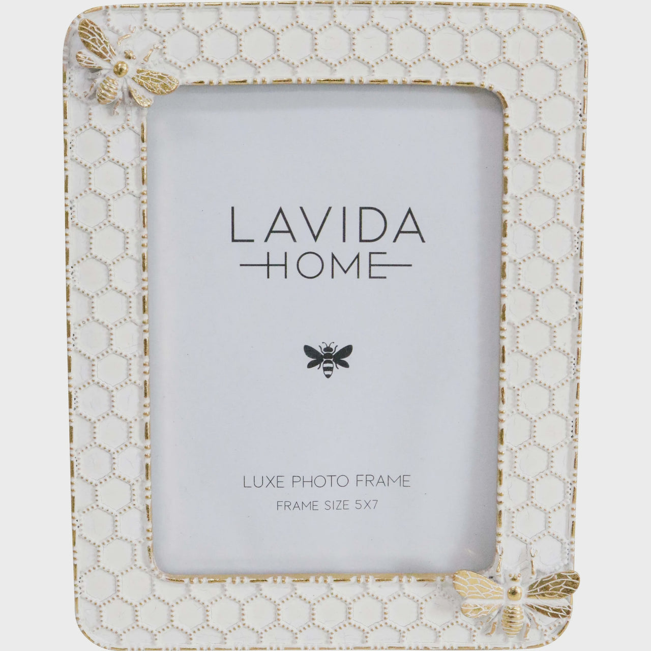 Frame 5X7 White Gold Bee