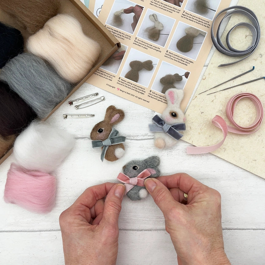 Needle Felting Kit - Bunny Pins