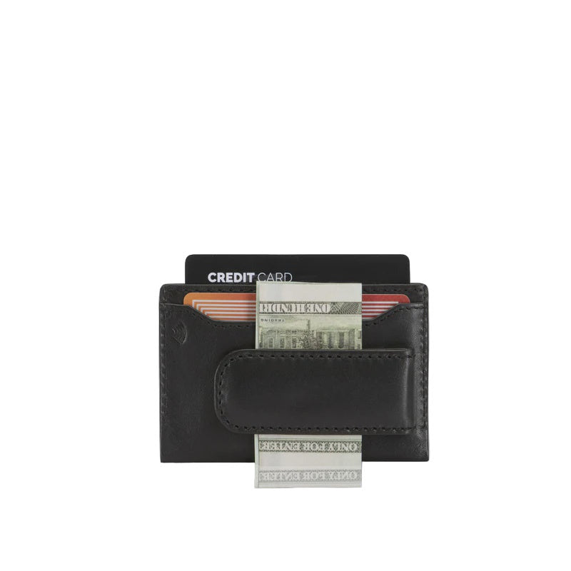 Leather Money Clip Card Holder - Black