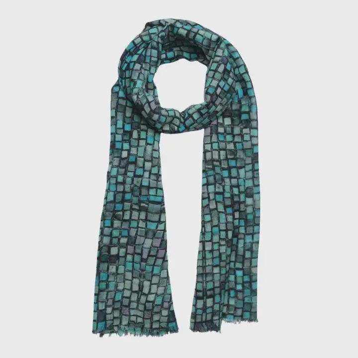 Abstract Pure Silk Scarf - Green Tile