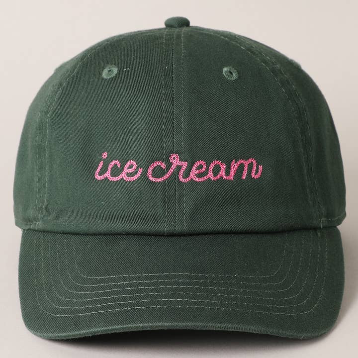 Embroidered Baseball Cap - Ice Cream / Dark Green