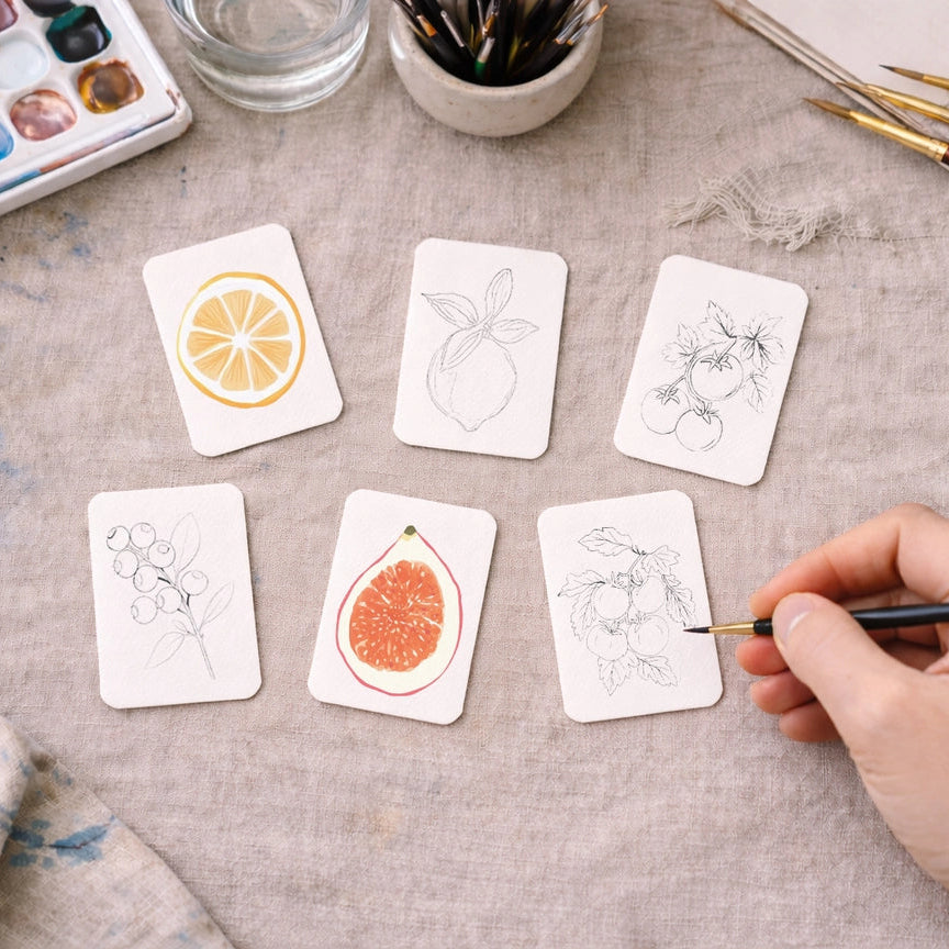 Paintable Watercolour Card Deck - Fruits & Veggies