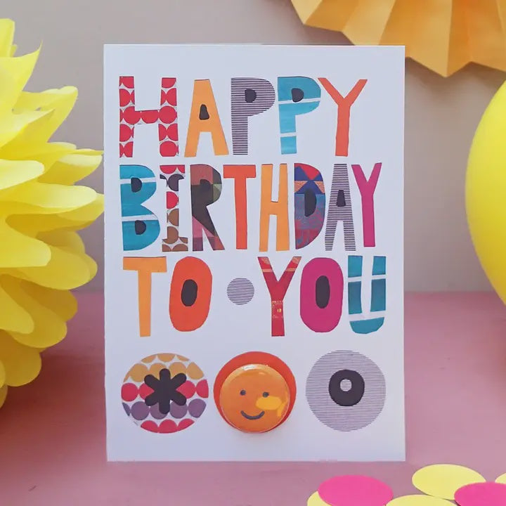 Card With Badge - Collage Text Happy Birthday