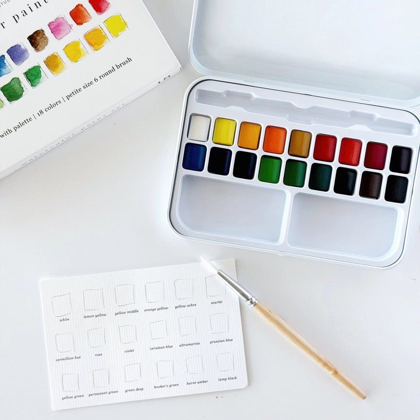 Watercolour Paint Set with Brush - 18 Colours