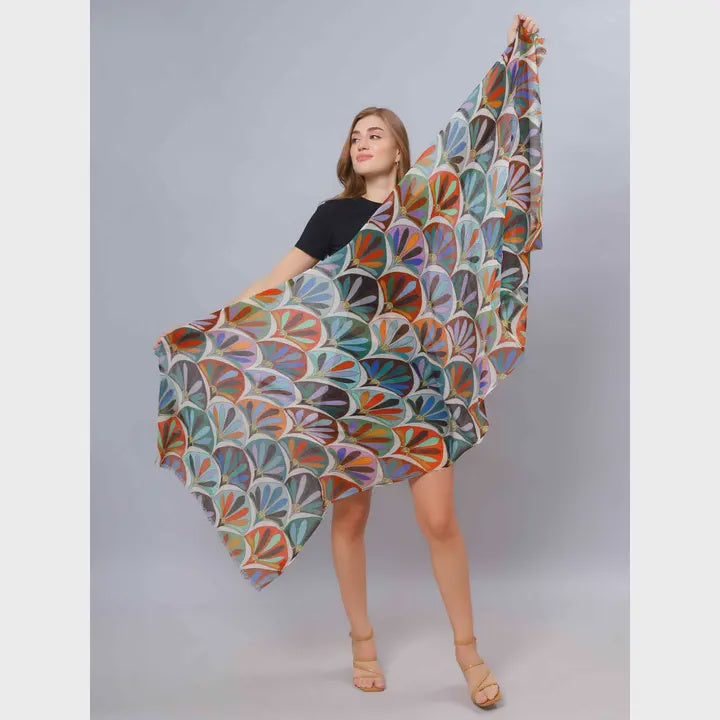 Geometric Modal Silk Scarf - Multi