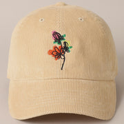 Embroidered Baseball Cap Corduroy - Watercolour Wildflowers - Sand