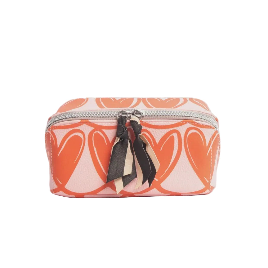 Diagonal Zip Cosmetic Bag - Pink & Orange Linked Hearts