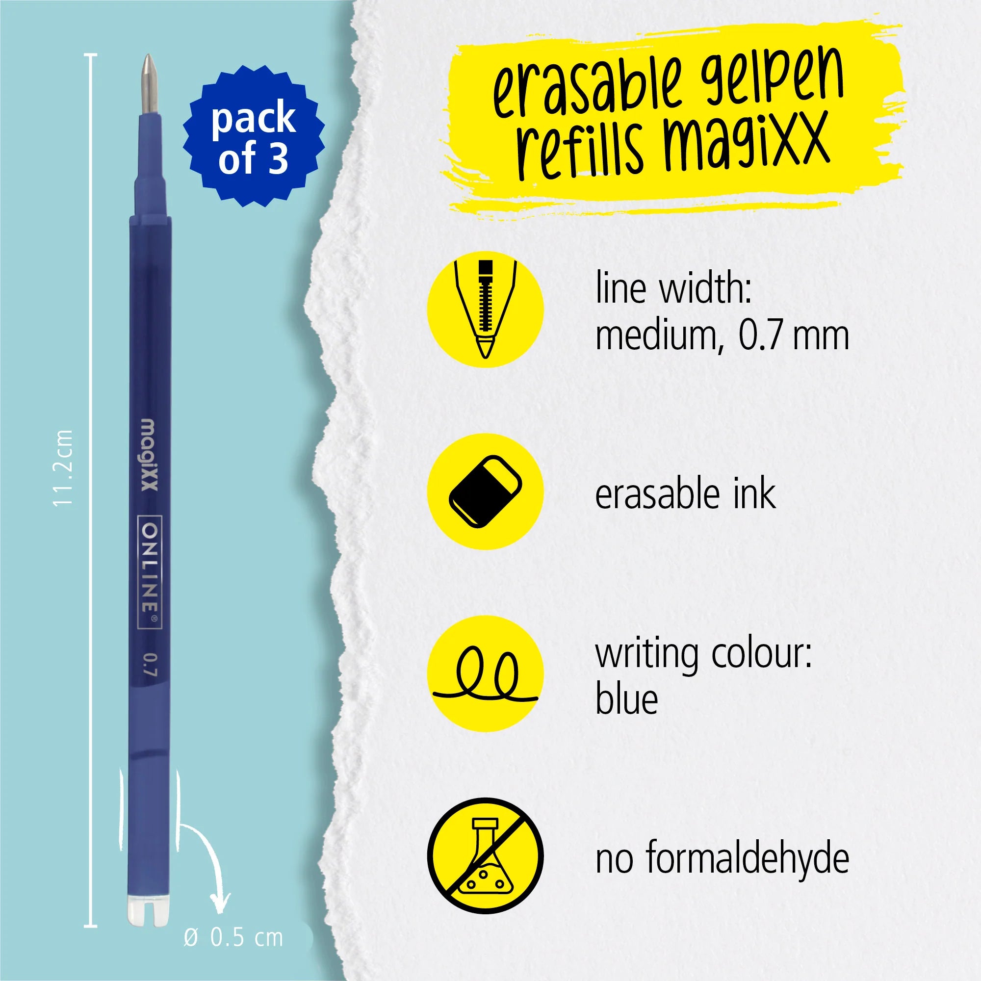 MagiXX Erasable Gel Pen Refills Pack of 3 - Blue