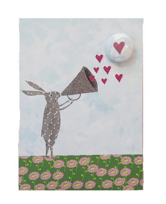 Card With Badge - Heart Megaphone Rabbit