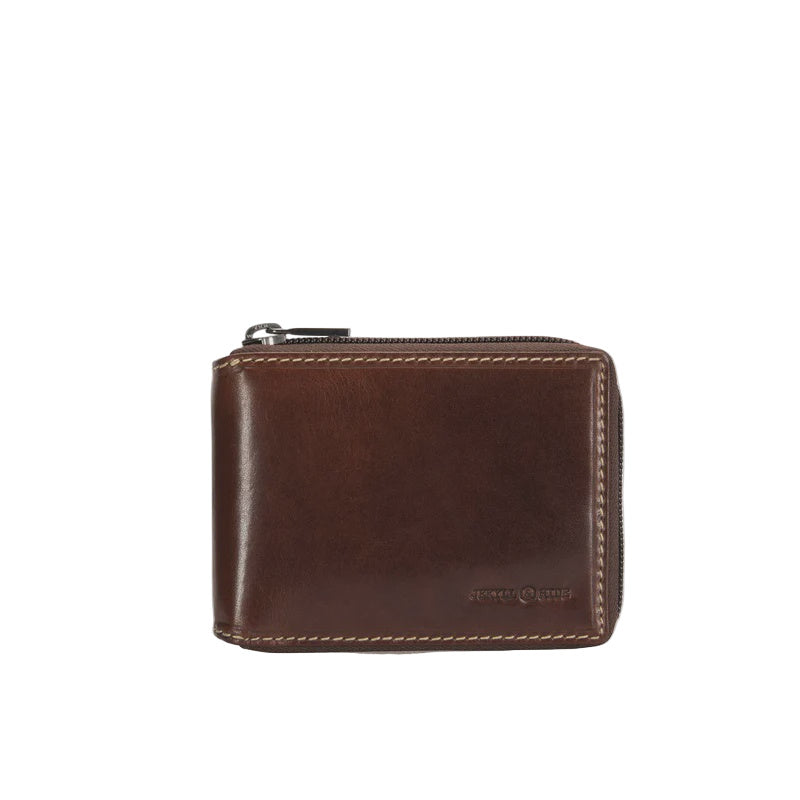 Leather Zip Around Wallet - Mocha