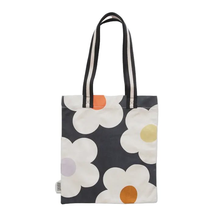 Cotton Canvas Book Bag - Multi Flower Charcoal