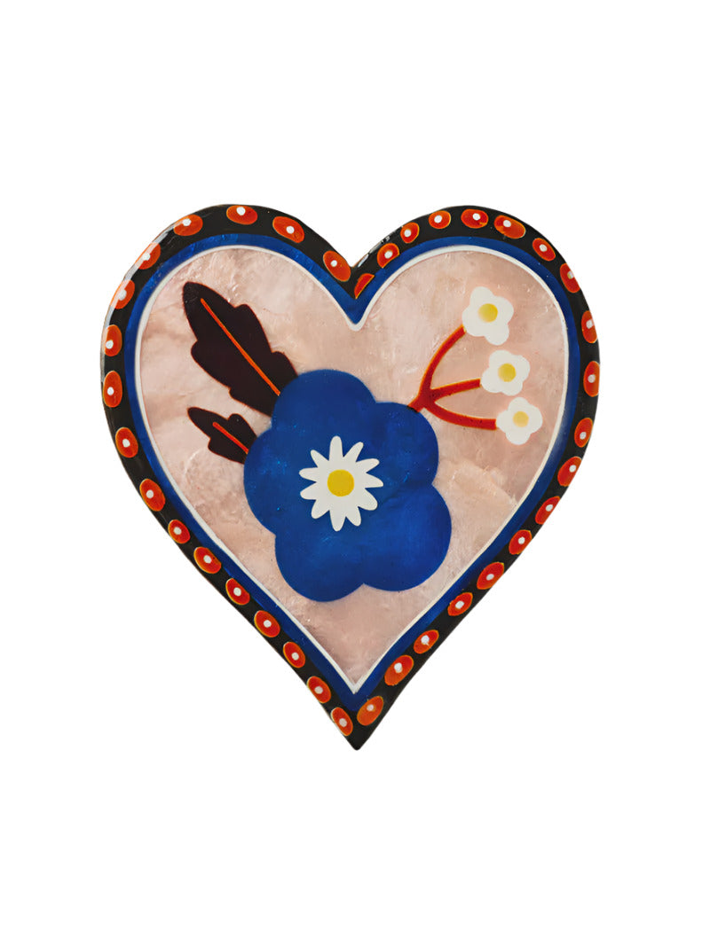 Capiz Shell Art Tile - Bloom Nouveau - Blue Heart