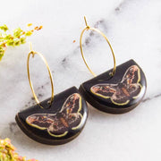 Drop Hoop Earrings - Peacock Moth