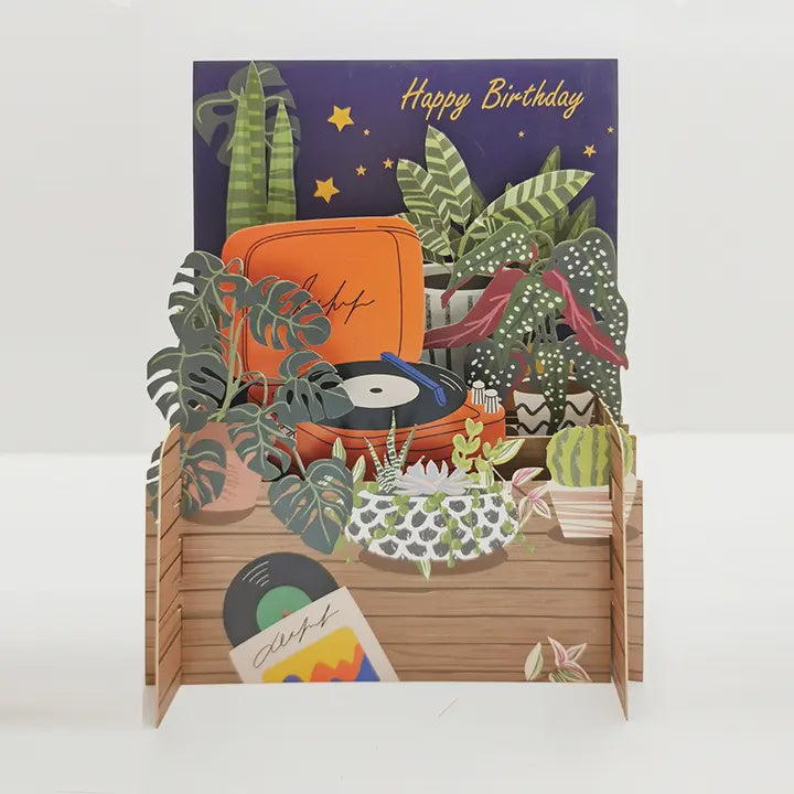 Happy Birthday Record Player Cut Art Card