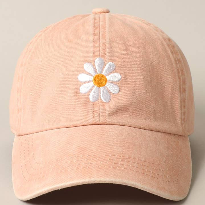 Embroidered Baseball Cap - Daisy Dusty Pink