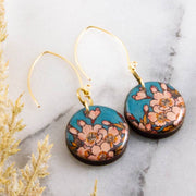 Circle Earrings - Turquoise + Pink Cherry Blossom