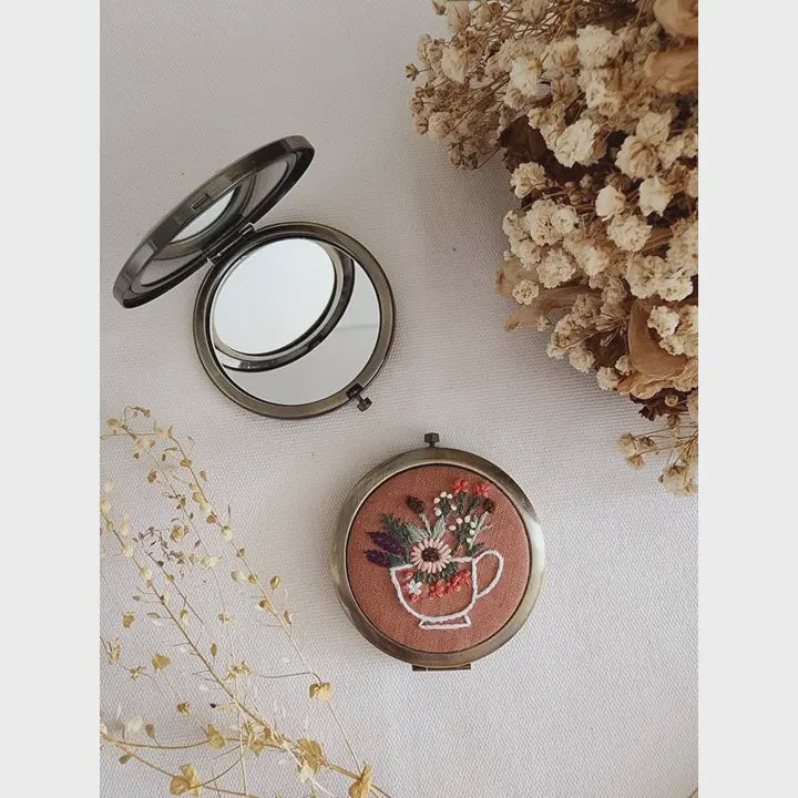 Embroidered Compact Mirror - Flower Cup
