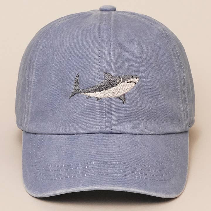 Embroidered Baseball Cap - Shark / Denim Blue