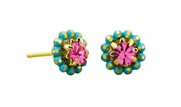 Winnie Stud Earrings, Pink & Turquoise - Gold