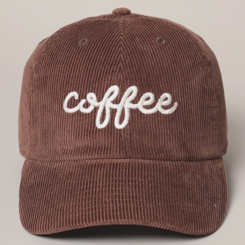 Embroidered Baseball Cap Corduroy - Coffee - Dark Brown