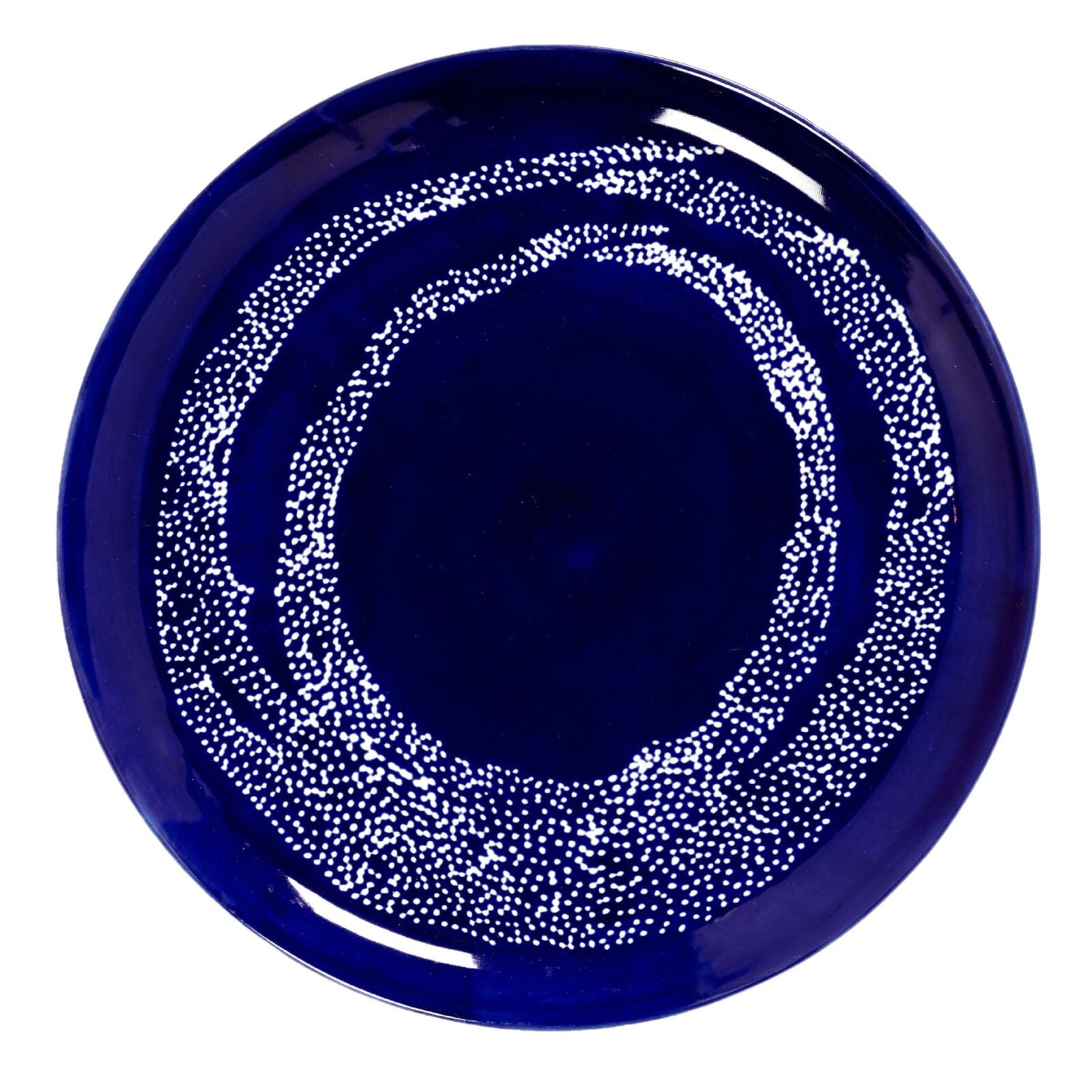 Ottolengi Plates, Large - Lapiz Lazuli Swirl Dots White