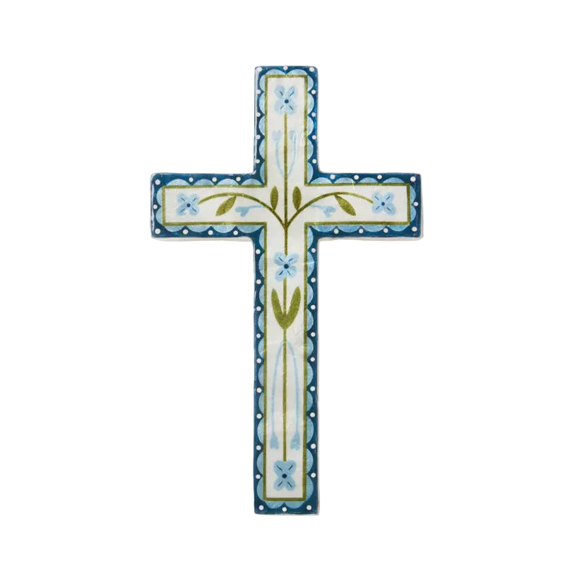 Capiz Shell Art Tile - Samira - Blue Flower Large Cross