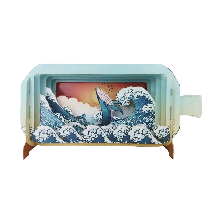 Whale & Wave Bottle 3D Cut Art Card
