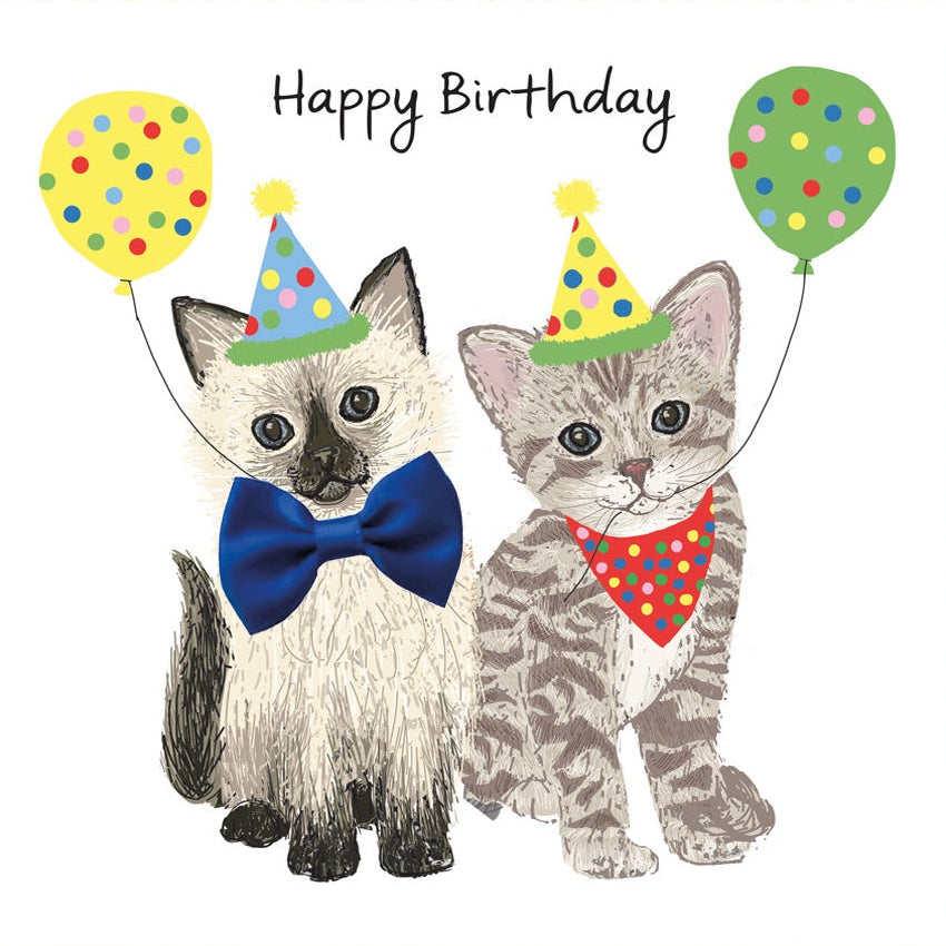 Cat Pair With Bow Birthday Card