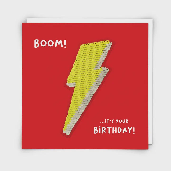 Reusable Sequin Patch Card - Lightening Bolt Birthday