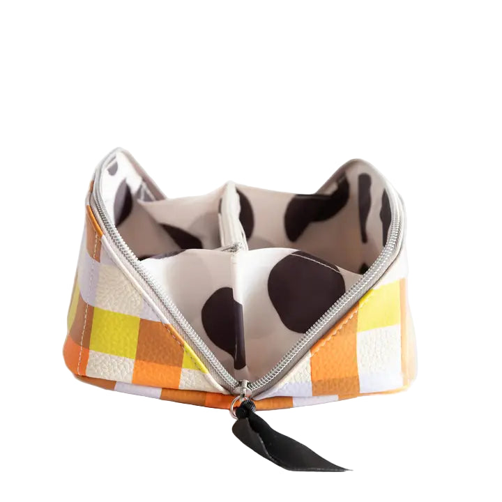 Diagonal Zip Cosmetic Bag - Multi Check