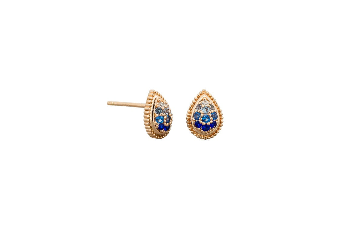 Faded Crystal Teardrop Earrings - Blue