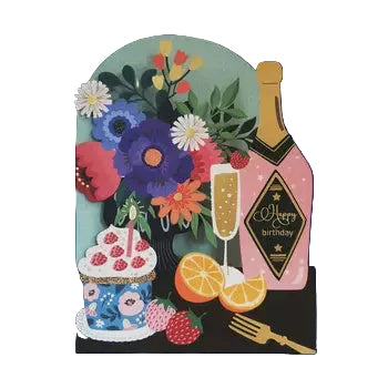 Cut Art Card - Happy Birthday Champagne
