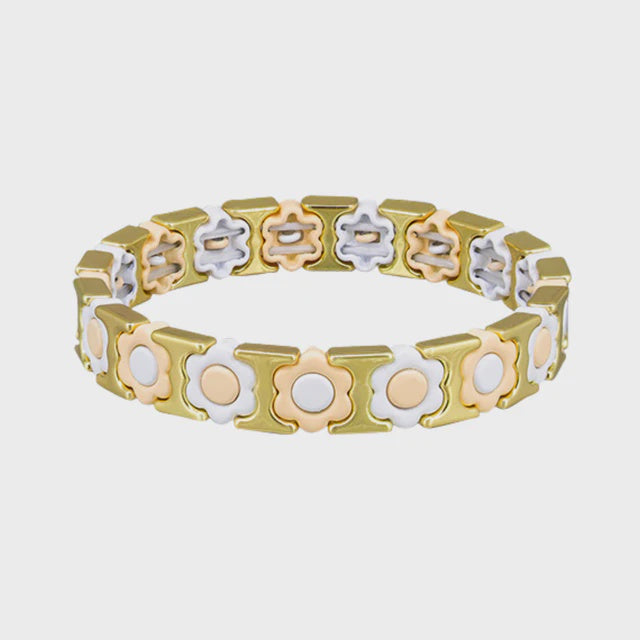 Tile Bracelet - White & Peach Daisy