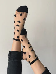 Transparent Mesh Socks - Laure Black Hearts