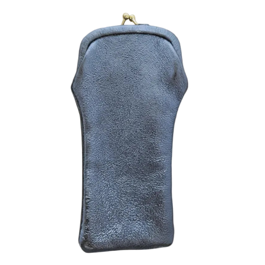Leather Glasses Case with Retro Clasp - Navy