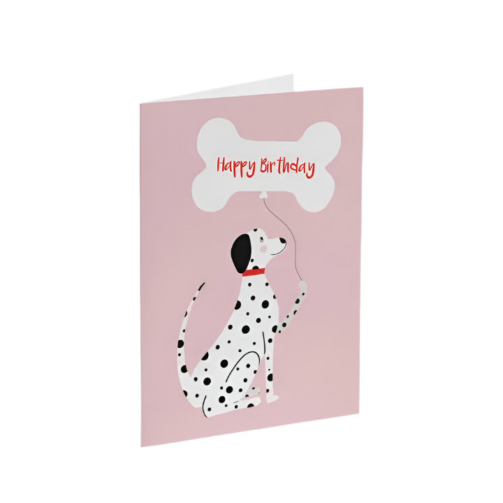 Dalmatian Happy Birthday Card - Pink