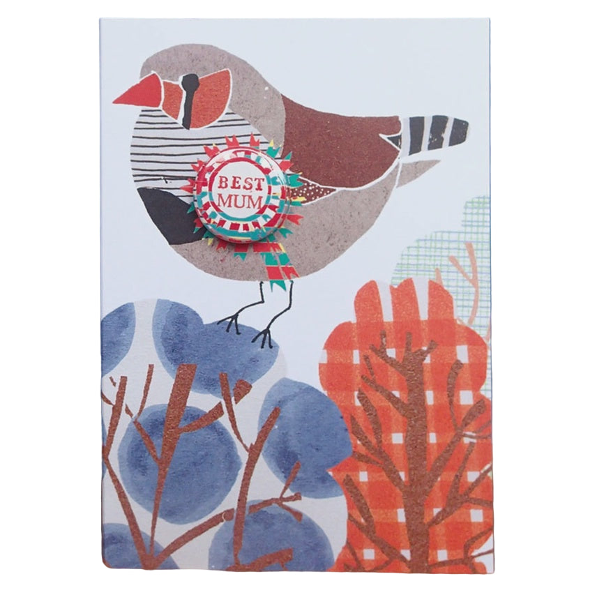 Card With Badge - Finch Bird Best Mum