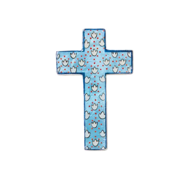 Capiz Shell Art Tile - Samira - Blue Lotus Small Cross