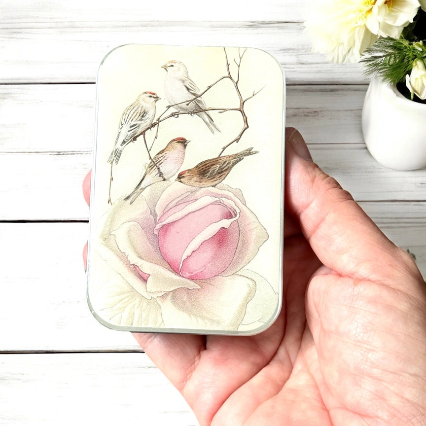 Notions Tin Large - Vintage Rose & Birds