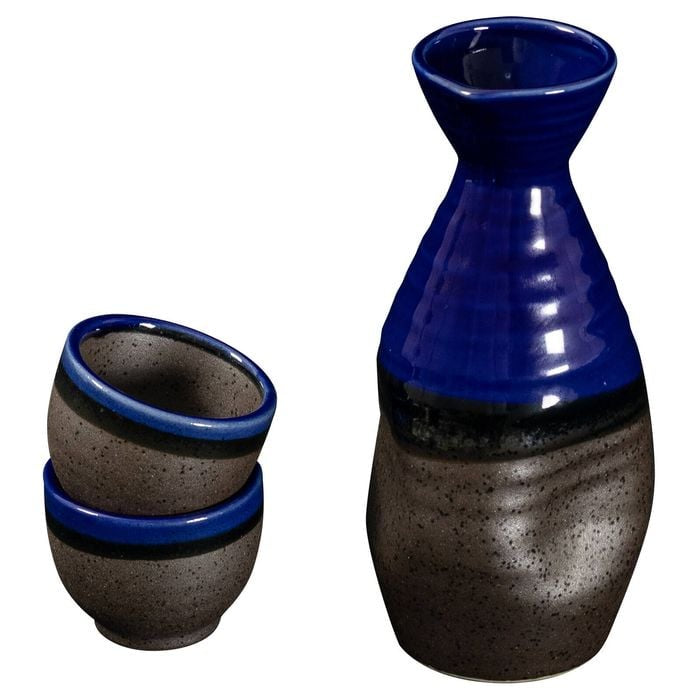 Blue Sake Pot & 2 Cup Set