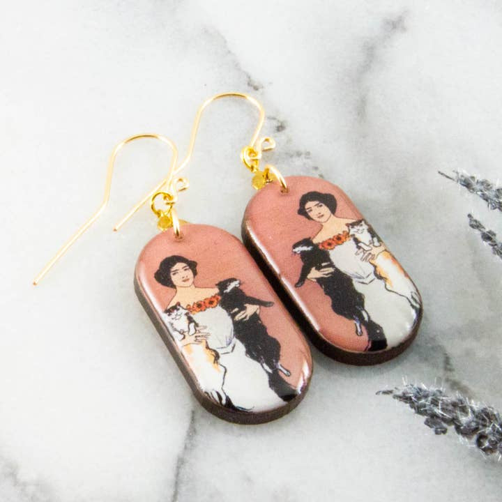 Oblong Drop Earrings - Cat Lady