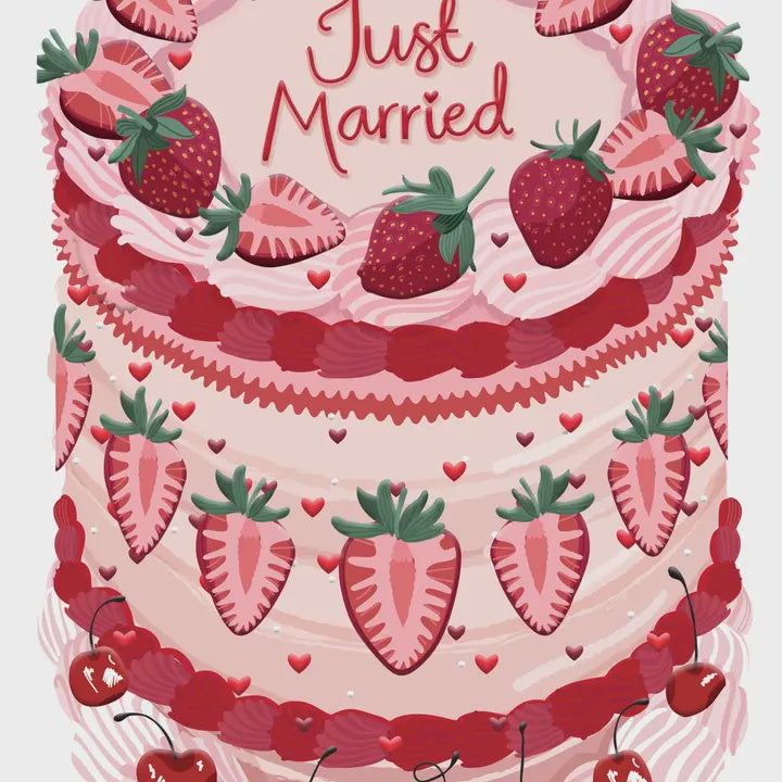 Strawberry Just Married Cake Card