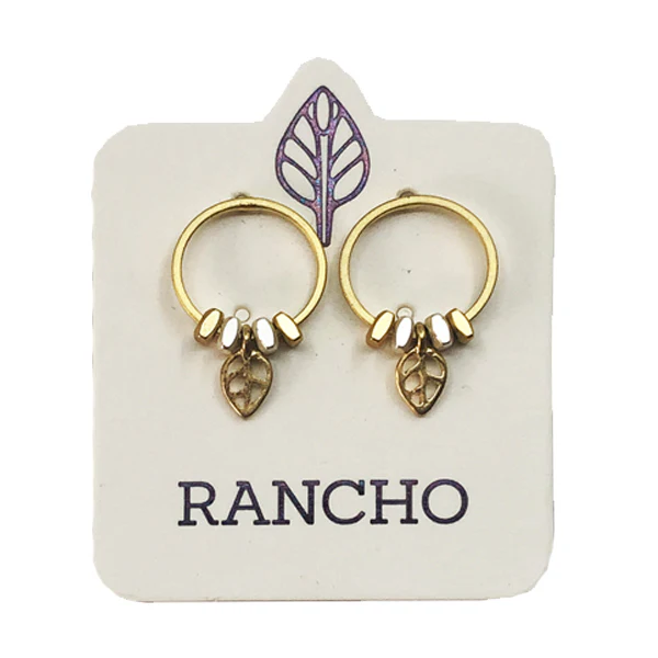 Gold Circle Stud + Gold Leaf Earrings