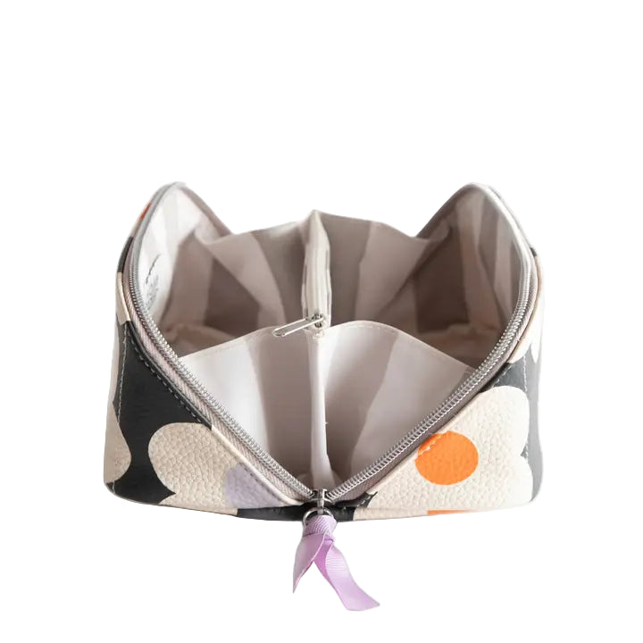 Diagonal Zip Cosmetic Bag - Multi Flower Charcoal