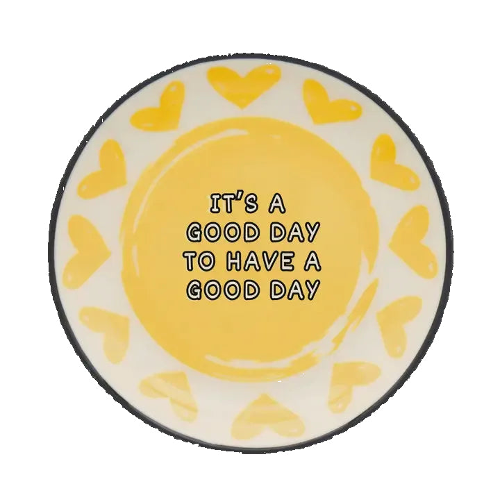 Round Trinket Tray - It's a Good Day Yellow Hearts