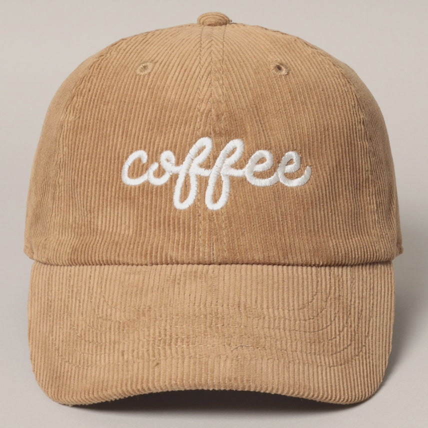 Embroidered Baseball Cap Corduroy - Coffee - Tan