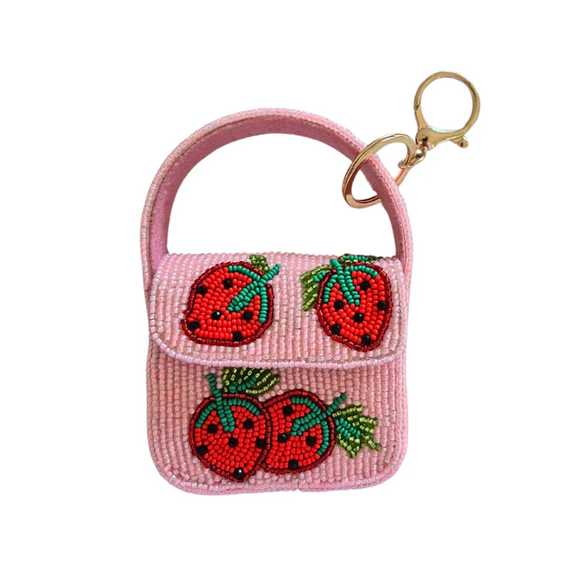 Mini Beaded Handbag Keychain - Strawberries