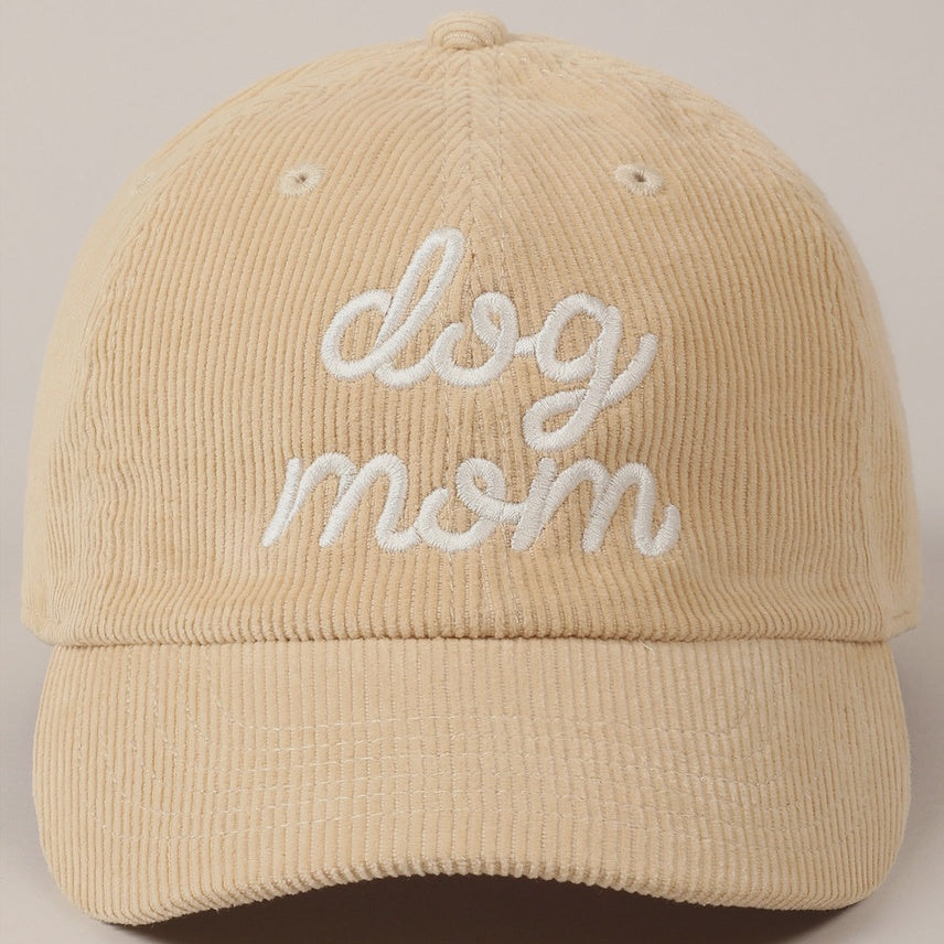 Embroidered Baseball Cap Corduroy -  Dog Mum - Sand