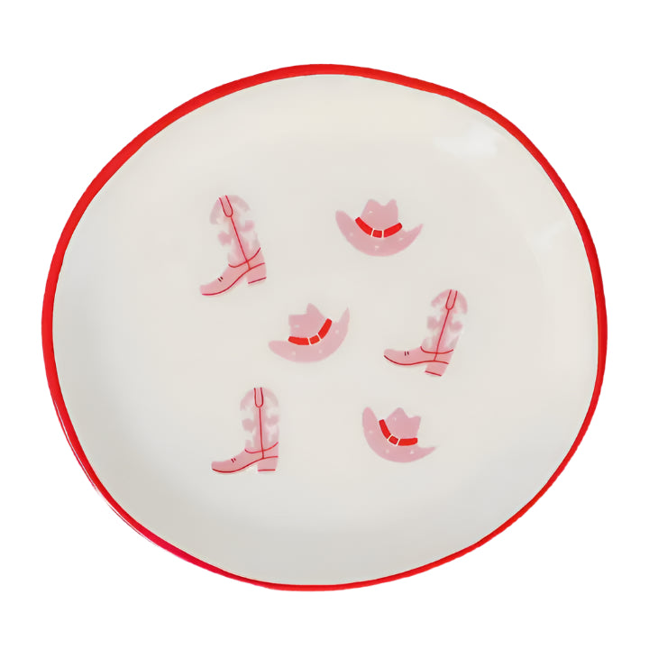 Round Trinket Tray - Cowgirl Boot & Hat